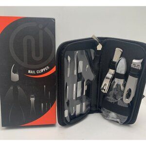 9-Piece Stainless Steel Nail Clipper & Grooming Kit With Black PU Leather Travel